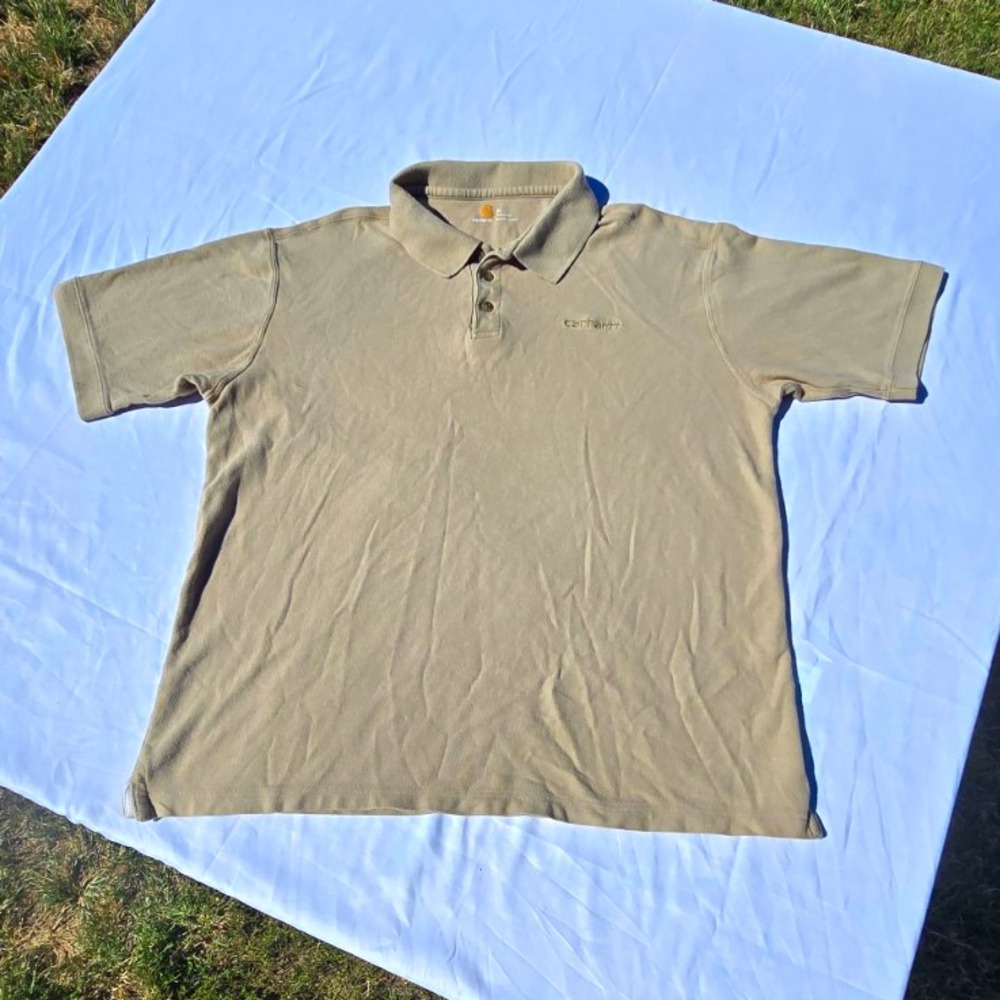 Carhartt Men's Tan Short Sleeve Polo Shirt XL Regular Solid Embroidered Logo